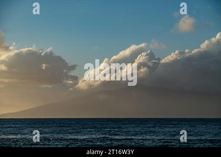 Golden sands meet turquoise waves in this Hawaiian paradise. Palm trees sway under the endless blue sky, inviting you to unwind on the tranquil beach. Stock Photo