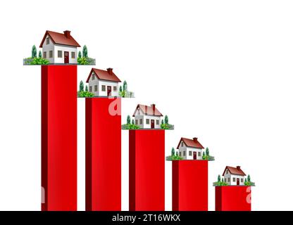 Declining Home Market Real Estate Decline and Plummeting Prices and Housing crash in property values as a house price collapse and Mortgage crisis Stock Photo