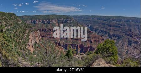 Uncle Jim Point viewed from Bright Angel Point on the North Rim of Grand Canyon Arizona. Stock Photo