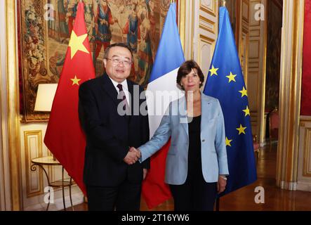 Paris, France. 11th Oct, 2023. Liu Jianchao, head of the International Department of the Communist Party of China (CPC) Central Committee, meets with French Foreign Minister Catherine Colonna in Paris, France, Oct. 11, 2023. Liu Jianchao led a CPC delegation on a visit to France from Oct. 8 to 11. Credit: Gao Jing/Xinhua/Alamy Live News Stock Photo