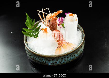 Close up of fresh spiny rock lobster on water。Jasus lalandii also called the Cape rock lobster or West Coast rock lobster is a species of spiny lobste Stock Photo