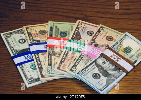 Multiple denominations in cash Stock Photo