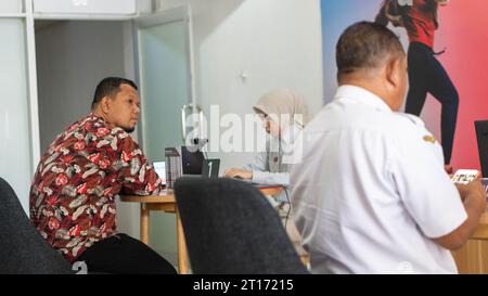 Pinrang Indonesia October 12, 2023: Customer service counter (Telkomsel grapari) Registration, administration and customer service. Pinrang Indonesia Stock Photo