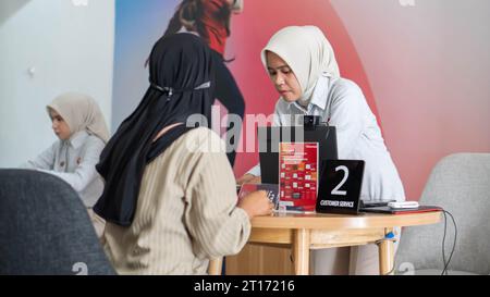 Pinrang Indonesia October 12, 2023: Customer service counter (Telkomsel grapari) Registration, administration and customer service. Pinrang Indonesia Stock Photo