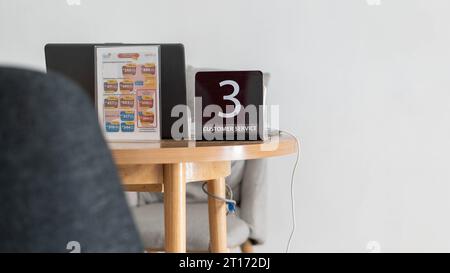 Pinrang Indonesia October 12, 2023: Customer service counter (Telkomsel grapari) Registration, administration and customer service. Pinrang Indonesia Stock Photo