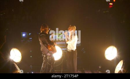 Inglewood, California, USA 10th October 2023 Musician Thomas Raggi and Singer Damiano David of Maneskin perform on RUSH! World Tour Concert at Kia Forum on October 10, 2023 in Inglewood, California, USA. Stock Photo