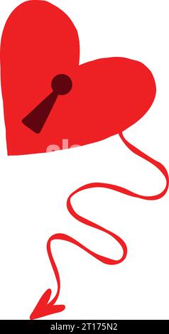 Red heart with lock. Illustration in a modern childish hand-drawn style Stock Vector