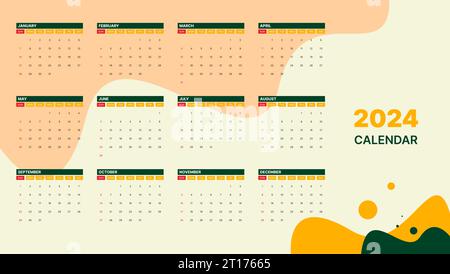 2024 calendar vector design in vintage color with abstract shapes background Stock Vector