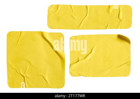 Yellow rectangular paper sticker on white background with clipping path Stock Photo