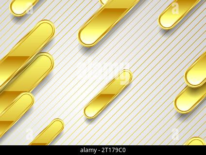 Geometric abstract background with golden retro tech shapes. Vector illustration Stock Vector