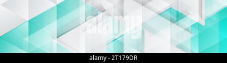 Blue and grey technology web banner design with glossy triangles. Futuristic shiny low poly background. Vector illustration Stock Vector