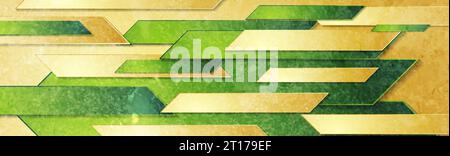 Green and yellow grunge stripes abstract banner design. Geometric tech vector background Stock Vector