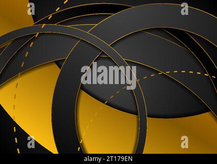 Black and bronze circle rings abstract tech vector background Stock Vector
