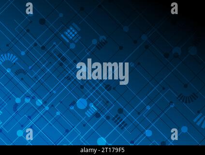 Abstract dark blue tech circuit board lines drawing graphic design. Futuristic computer chip background. Vector illustration Stock Vector
