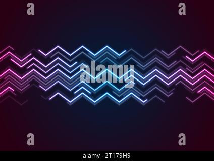 Futuristic abstract technology background with zig zag neon lines. Vector laser design Stock Vector