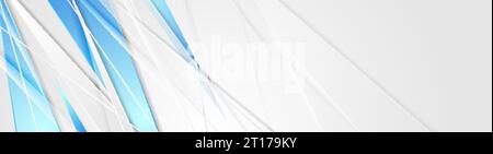 Grey and blue glossy stripes abstract tech corporate background. Vector wide banner design Stock Vector
