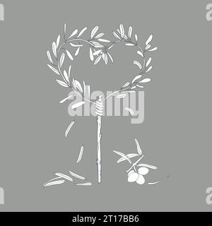 Composition of olive branches. An olive branch in the shape of a heart. Vector composition. Design for a postcard Stock Vector