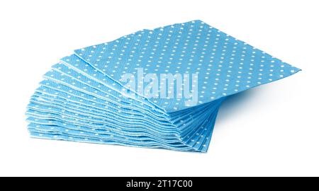 Stack of blue dotted paper napkins isolated on white Stock Photo