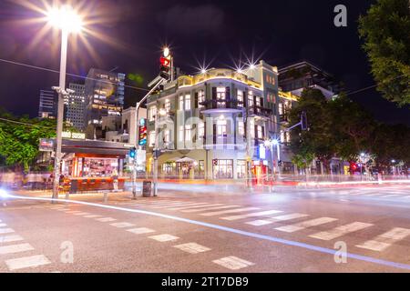 Tel Aviv, Israel - October 3, 2023 - Long exposure night view from the Rothschield Boulevard, one of the most popular places in Tel Aviv, Israel. Stock Photo