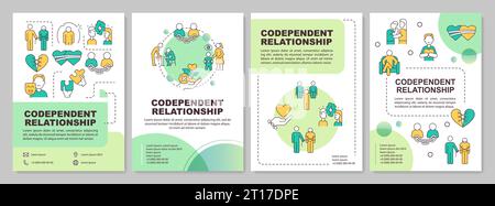 2D brochure with green codependent relationship thin icons Stock Vector