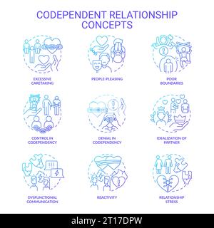 Gradient icons representing codependent relationship concept Stock Vector