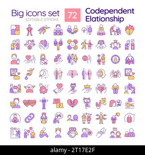 Editable multicolor big icon set for codependent relationship Stock Vector