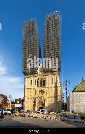 Zagreb Cathedral of the Assumption of the Blessed Virgin Mary is a landmark and it is the most monumental sacral building in Neo-Gothic style southeas Stock Photo