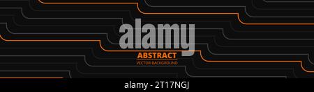 Black wide abstract vector background banner with orange and grey geometric lines. Vector illustration Stock Vector