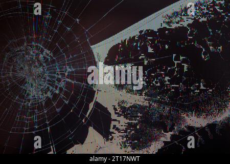 broken lcd tft tn screen flat texture with crystal leakage and physical damage Stock Photo