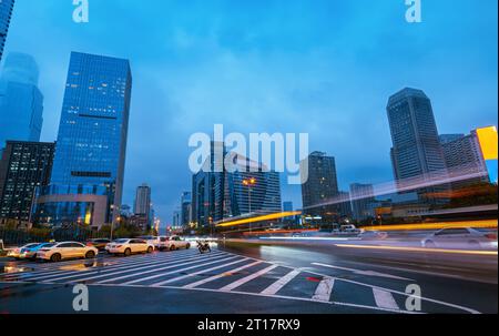 Skyscrapers in the business district, city night view, Changsha, China. Stock Photo