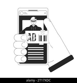 Advertising fraud on smartphone bw concept vector spot illustration Stock Vector