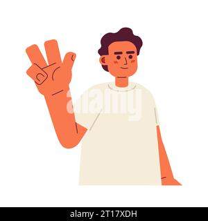Muslim man showing victory sign semi flat color vector character Stock Vector
