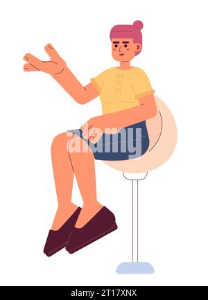 Asian young adult woman sitting on swivel bar stool 2D cartoon character Stock Vector