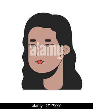 Black woman long straight hair 2D linear cartoon character head Stock Vector