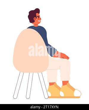 Middle eastern guy sitting in chair back view 2D cartoon character Stock Vector