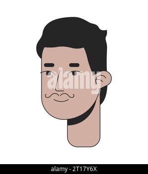 South asian man with thin handlebar moustache 2D linear cartoon character head Stock Vector
