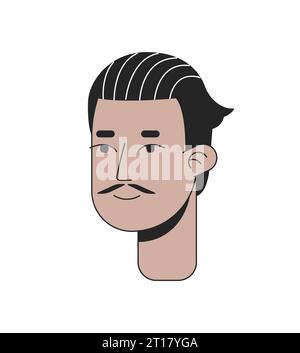 Spanish slicked hair man with pencil moustache 2D linear cartoon character head Stock Vector