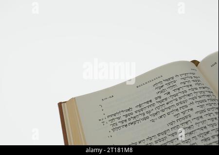 page of the hebrew old testament the book of Ecclesiastes isolated on white Stock Photo