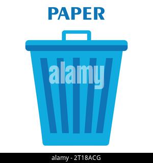 Blue garbage sorting container illustration vector. Plastic recycle trash bin for paper. Trash can icon in flat. Waste recycling. Environmental protec Stock Vector