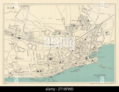 FOLKESTONE vintage tourist town city plan. Kent. WARD LOCK 1928 old map ...