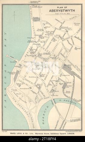 ABERYSTWYTH vintage town/city plan. Wales. WARD LOCK 1919 old antique map Stock Photo