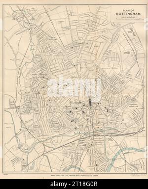 NOTTINGHAM vintage town/city plan. Nottinghamshire. WARD LOCK 1925 old map Stock Photo