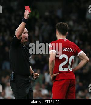 Diogo Jota of Liverpool is shown a red card and sent off by Referee ...