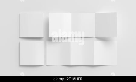 Square trifold roll brochure booklet mockup on white background Stock Photo