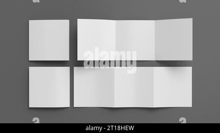 Square trifold roll brochure booklet mockup on gray background Stock Photo