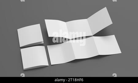 Square trifold roll brochure booklet mockup on gray background Stock Photo