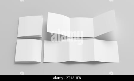 Square trifold roll brochure booklet mockup on white background Stock Photo