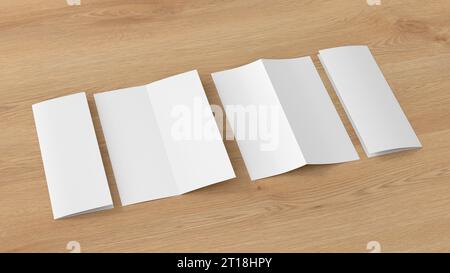 Half-folded flyer vertical booklet mockup on wooden background Stock Photo