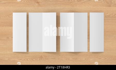 Half-folded flyer vertical booklet mockup on wooden background Stock Photo