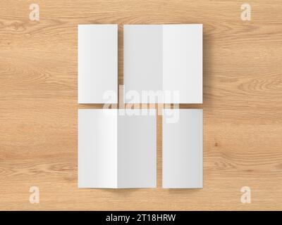 Half-folded flyer vertical booklet mockup on wooden background Stock Photo